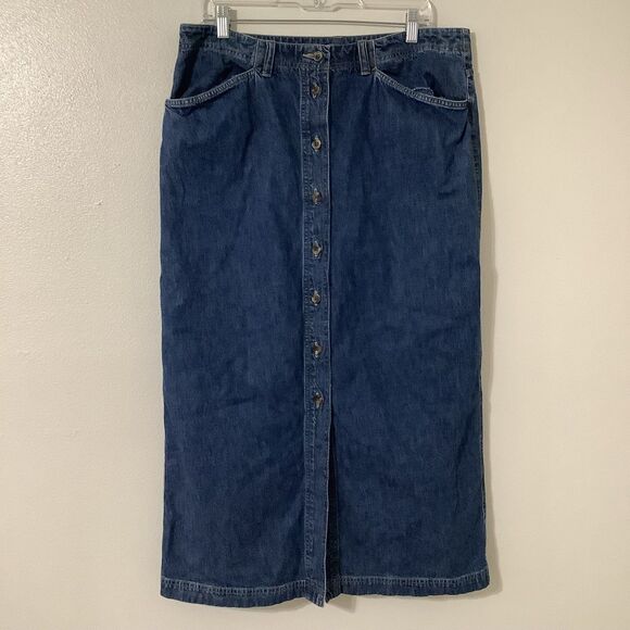 Vintage Y2K Blue Denim Western Cowgirl Cottagecore Retro Midi Skirt Size 16 - Picture 1 of 8